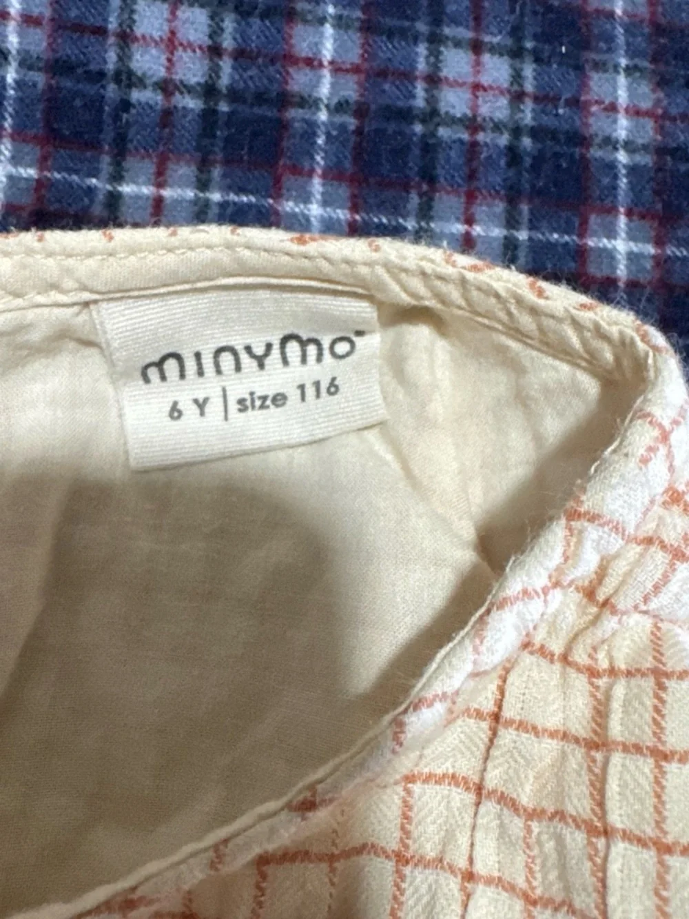Minymo Girls' Cream Long-Sleeve Checked Casual Dress